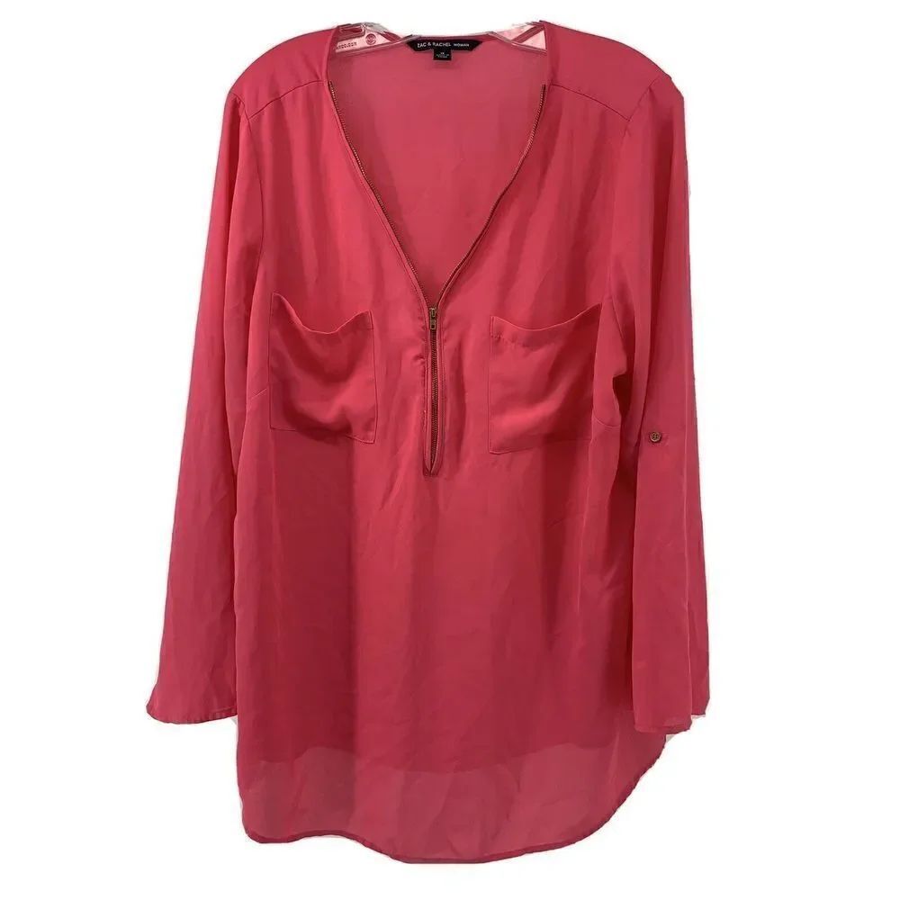 Zac & Rachel 1X Hot Pink Long Sleeve Popover Top